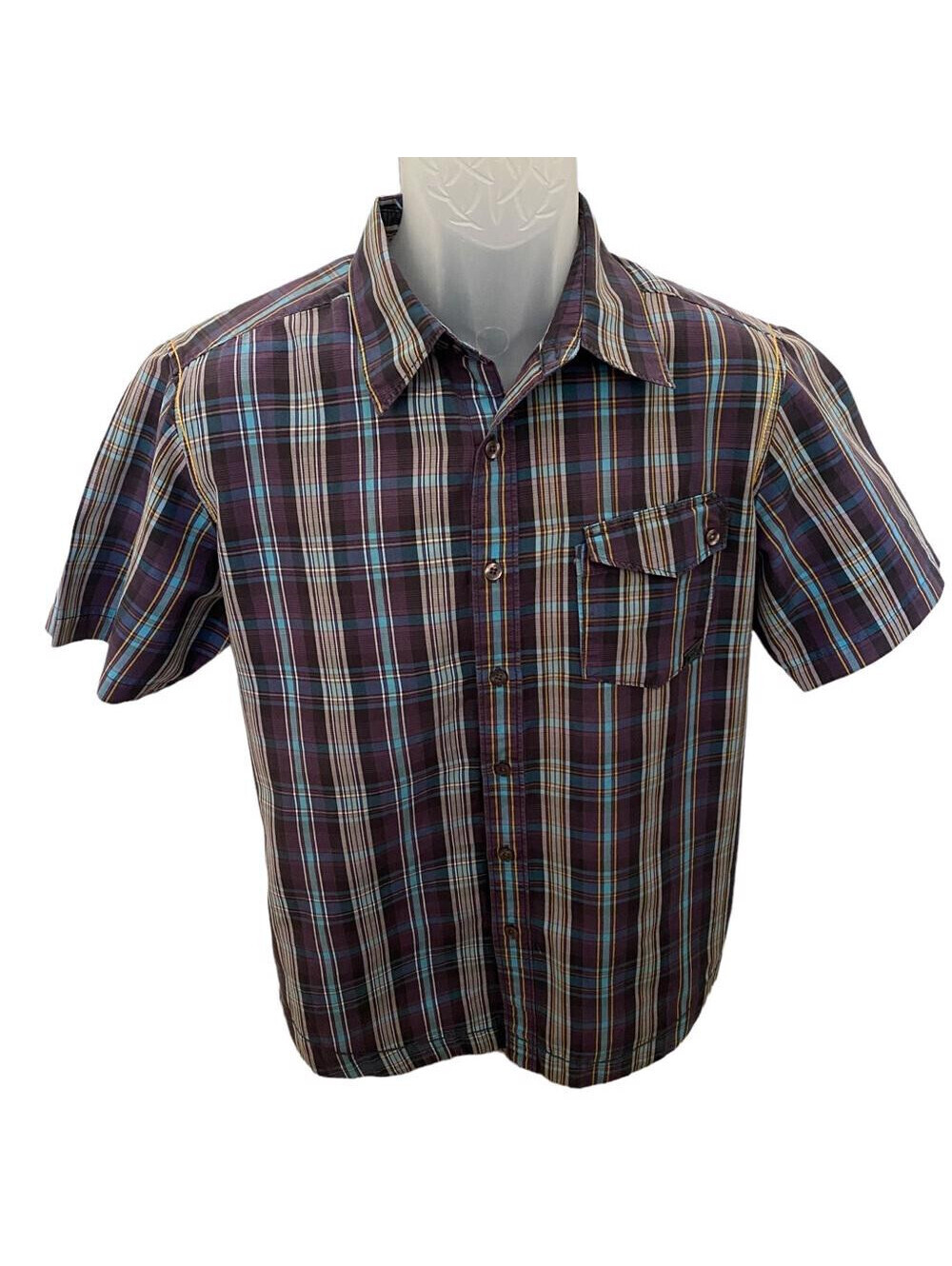 FOX Racing Plaid Button Down Collared Short Sleeve Shirt Men M Medium